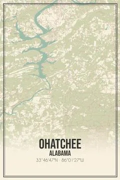 Retro US city map of Ohatchee, Alabama. Vintage street map. Stock Illustration
