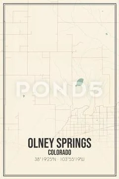 Photograph: Retro US city map of Olney Springs, Colorado. Vintage ...