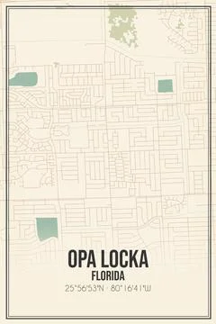 Retro US city map of Opa Locka, Florida. Vintage street map. 스톡 일러스트