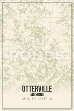 Retro US city map of Otterville, Missouri. Vintage street map.: Graphic ...