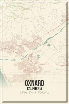 Retro US city map of Oxnard, California. Vintage street map. Stock Illustration