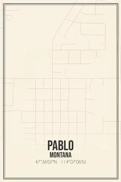 Retro US city map of Pablo, Montana. Vintage street map. Stock Illustration