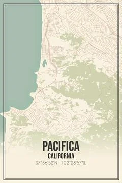 Retro US city map of Pacifica, California. Vintage street map. Stock Illustration
