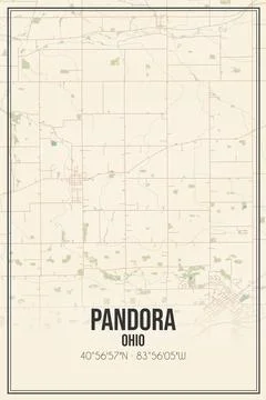 Retro US city map of Pandora, Ohio. Vintage street map. Stock Illustration