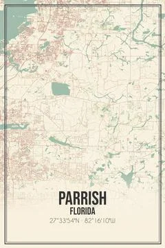 Retro US city map of Parrish, Florida. Vintage street map. Stock Illustration