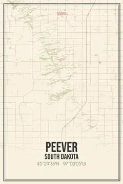 Retro US city map of Peever, South Dakota. Vintage street map. Stock Illustration