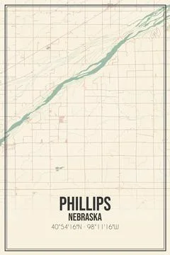 Retro US city map of Phillips, Nebraska. Vintage street map. Stock Illustration