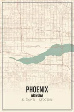 Retro US city map of Phoenix, Arizona. Vintage street map. Stock Illustration