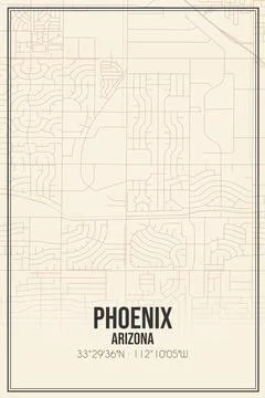 Retro US city map of Phoenix, Arizona. Vintage street map. Stock Illustration