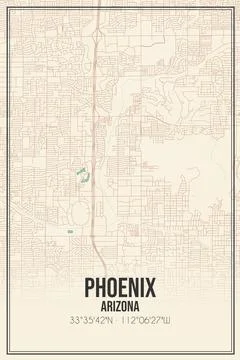 Retro US city map of Phoenix, Arizona. Vintage street map. Stock Illustration