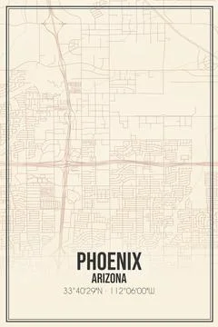 Retro US city map of Phoenix, Arizona. Vintage street map. Stock Illustration