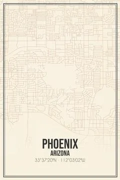 Retro US city map of Phoenix, Arizona. Vintage street map. Stock Illustration