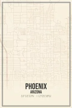 Retro US city map of Phoenix, Arizona. Vintage street map. Stock Illustration