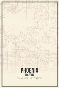 Retro US city map of Phoenix, Arizona. Vintage street map. Stock Illustration