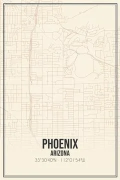 Retro US city map of Phoenix, Arizona. Vintage street map. Stock Illustration
