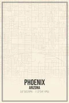 Retro US city map of Phoenix, Arizona. Vintage street map. Stock Illustration