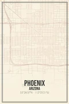 Retro US city map of Phoenix, Arizona. Vintage street map. Stock Illustration