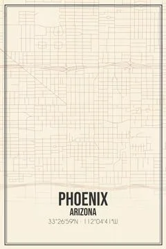 Retro US city map of Phoenix, Arizona. Vintage street map. Stock Illustration