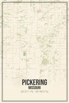 Retro US city map of Pickering, Missouri. Vintage street map. Stock Illustration