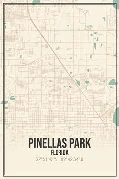 Retro US city map of Pinellas Park, Florida. Vintage street map. Ilustração Stock