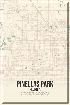 Retro US city map of Pinellas Park, Florida. Vintage street map. Ilustración de archivo