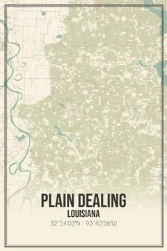 Retro US city map of Plain Dealing, Louisiana. Vintage street map. Ilustração Stock