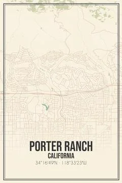 Retro US city map of Porter Ranch, California. Vintage street map. Stock Illustration