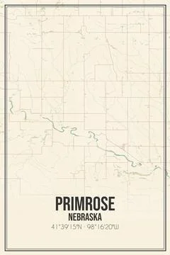 Retro US city map of Primrose, Nebraska. Vintage street map. Stock Illustration