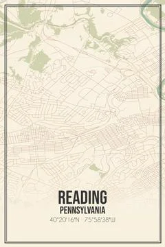 Retro US city map of Reading, Pennsylvania. Vintage street map. Stock Illustration