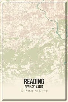 Retro US city map of Reading, Pennsylvania. Vintage street map. Stock Illustration