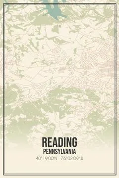 Retro US city map of Reading, Pennsylvania. Vintage street map. Stock Illustration