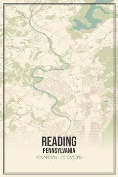 Retro US city map of Reading, Pennsylvania. Vintage street map. Stock Illustration