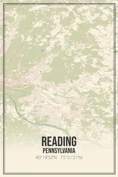Retro US city map of Reading, Pennsylvania. Vintage street map. Stock Illustration