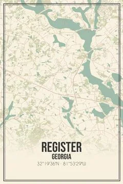 Retro US city map of Register, Georgia. Vintage street map. Stock Illustration