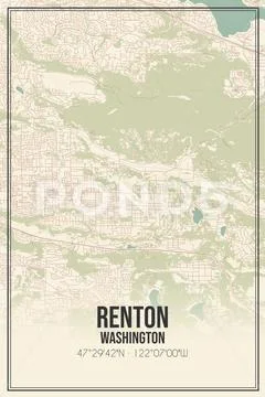 Retro US city map of Renton, Washington. Vintage street map.: Graphic ...