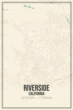 Retro US city map of Riverside, California. Vintage street map. Illustrazione stock