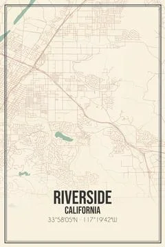 Retro US city map of Riverside, California. Vintage street map. Illustrazione stock