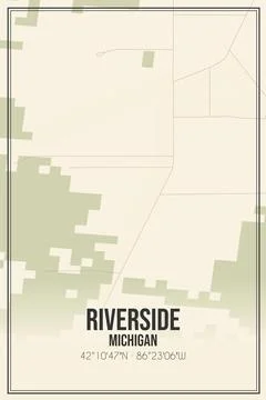 Retro US city map of Riverside, Michigan. Vintage street map. Illustrazione stock
