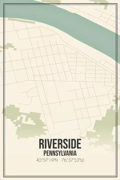 Retro US city map of Riverside, Pennsylvania. Vintage street map. Illustrazione stock