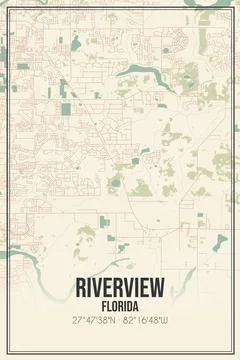 Retro US city map of Riverview, Florida. Vintage street map. Illustrazione stock