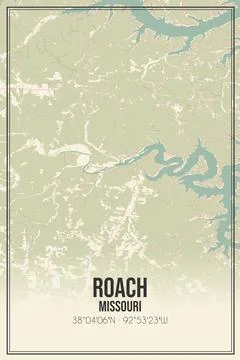 Retro US city map of Roach, Missouri. Vintage street map. Stock Illustration