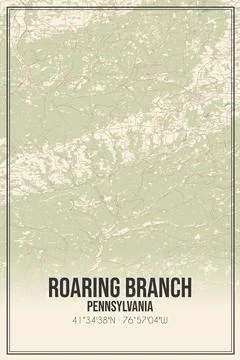 Retro US city map of Roaring Branch, Pennsylvania. Vintage street map. Stock Illustration