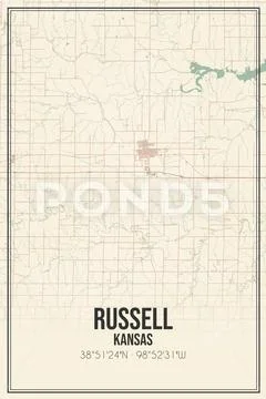 Retro US city map of Russell, Kansas. Vintage street map. ~ Clip Art ...