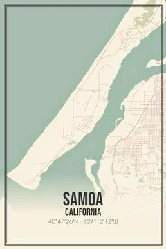 Retro US city map of Samoa, California. Vintage street map. Ilustração Stock
