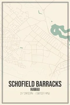 Retro US city map of Schofield Barracks, Hawaii. Vintage street map. Stock Illustration
