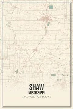 Retro US city map of Shaw, Mississippi. Vintage street map. Stock Illustration