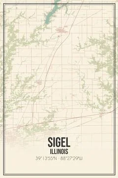 Retro US city map of Sigel, Illinois. Vintage street map. Stock Illustration
