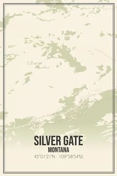 Retro US city map of Silver Gate, Montana. Vintage street map. Ilustração Stock