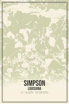 Retro US city map of Simpson, Louisiana. Vintage street map. Stock Illustration