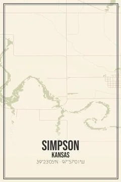 Retro US city map of Simpson, Kansas. Vintage street map. Stock Illustration